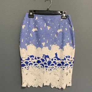 J.O.A. LOS ANGELES BLUE & WHITE FLORAL LACE SKIRT